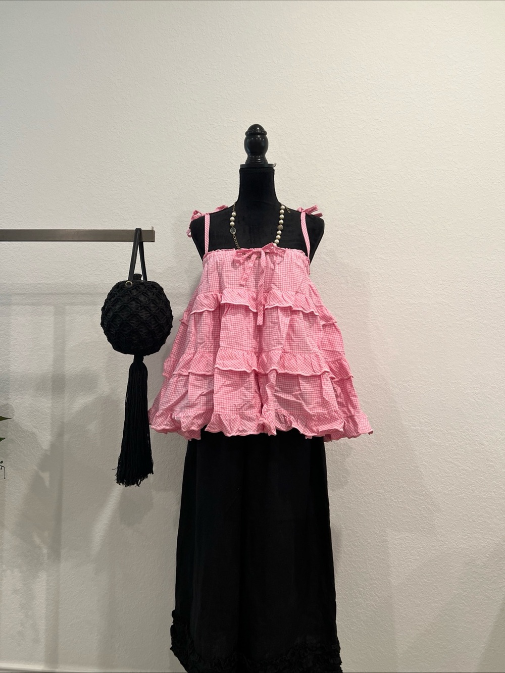 Tiered Pink Gingham Ruffle Tank Top - Women's OS (item B5)